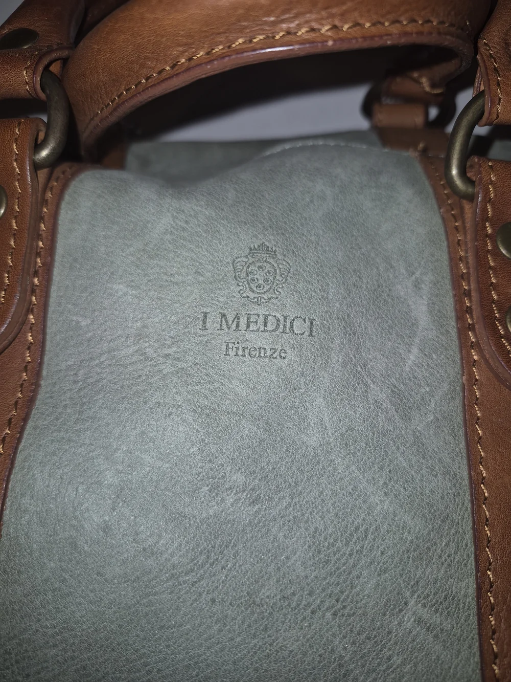 I Medici Firenze Green Leather Duffel with Brown Trim